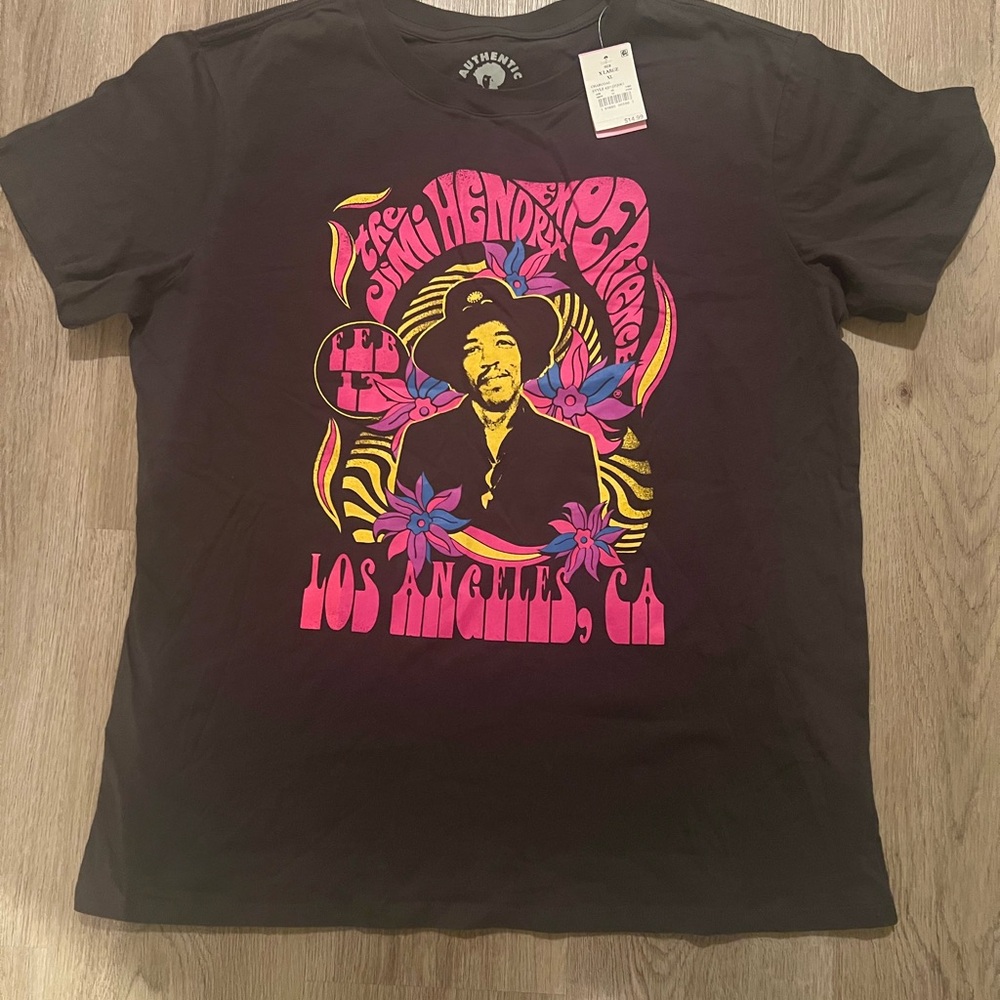 Jimi Hendrix Los Angeles Graphic Tee - Black with Pink, Yellow, Purple
